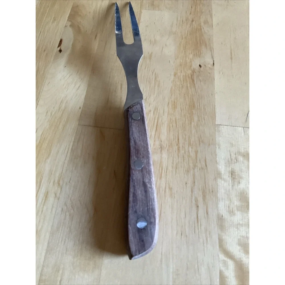 Vintage Kitchen Delite Stainless‎ Steel Carving Fork Wood Handle Japan
